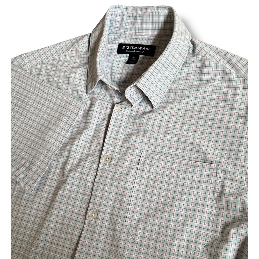Mizzen+Main‎ Lightweight Leeward Trim Fit Shirt Mens M Blue Red Grid 1WS-0119